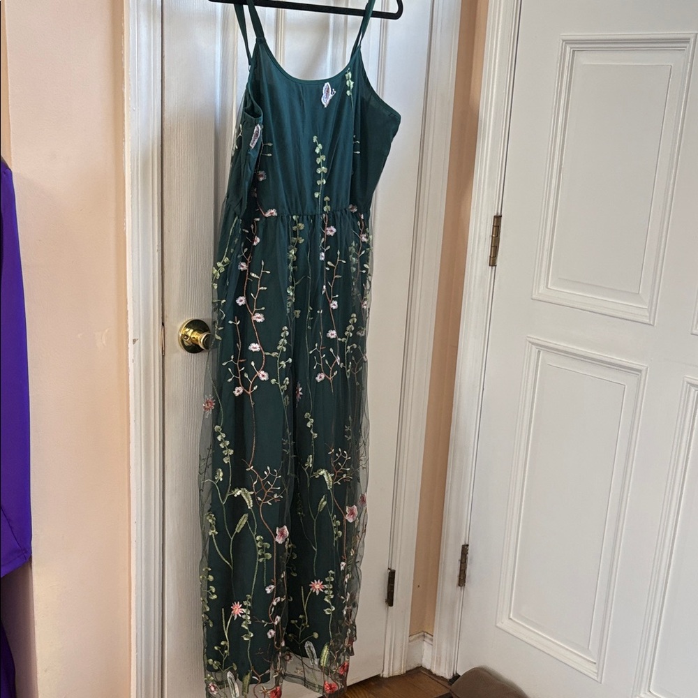 BloomChic Dark Green Dress with Floral Details
